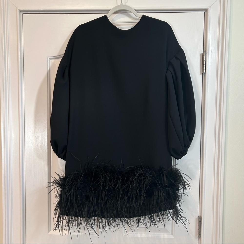 Chic Black Feather Hem Dress